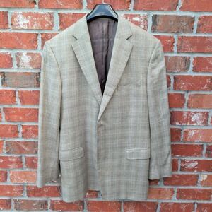 Versace‎ Collection Blazer Mens 56 IT Tan Brown Silk Wool Glen Plaid Jacket